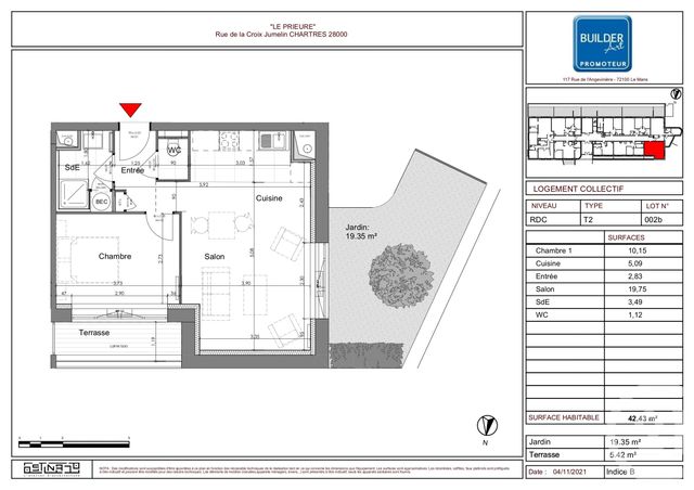 Appartement F2 à louer - 2 pièces - 42,11 m2 - Chartres - 28 - CENTRE